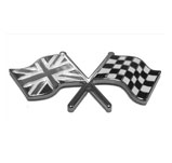 Chequered Flag Enamel Metal Adhesive Badge 50 x 30mm Black